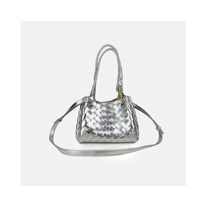 Silver Woven Leather Shoulder Bag